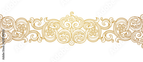 Vector golden seamless border for design template. Elements in Victorian style. Luxury floral frame. Ornate decor for invitations, greeting cards, certificate, thank you message.