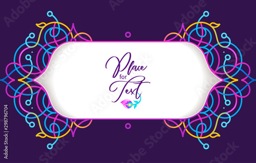 Vivid decoration, neon border. Floral geometric ornament for frame design.