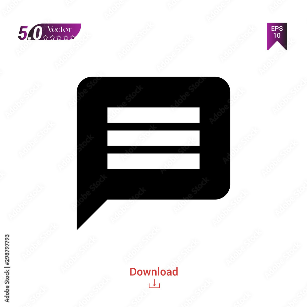 Outline Black bubble-speech-with-three-lines icon vector isolated on white background. Graphic design, material-design icon, mobile application, logo, user interface. EPS 10 format vector Outline Black bubble-speech-with-three-lines icon vector isolated on white background. Graphic design, material-design icon, mobile application, logo, user interface. EPS 10 format vector