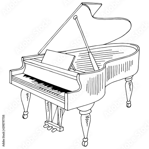 Grand piano graphic black white isolated sketch illustration vector