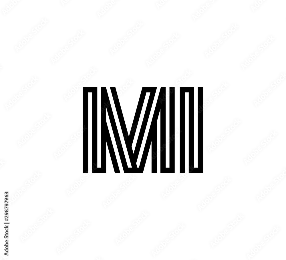 Initial two letter black line shape logo vector MI