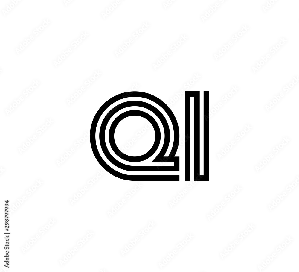 Initial two letter black line shape logo vector QI Initial two letter black line shape logo vector QI