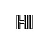 Initial two letter black line shape logo vector HI