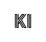 Initial two letter black line shape logo vector KI