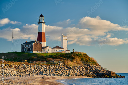 Montauk Lighthouse and beach, Long Island, New York, USA.