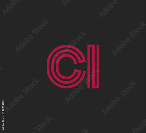Initial two letter red line shape logo on black vector CI