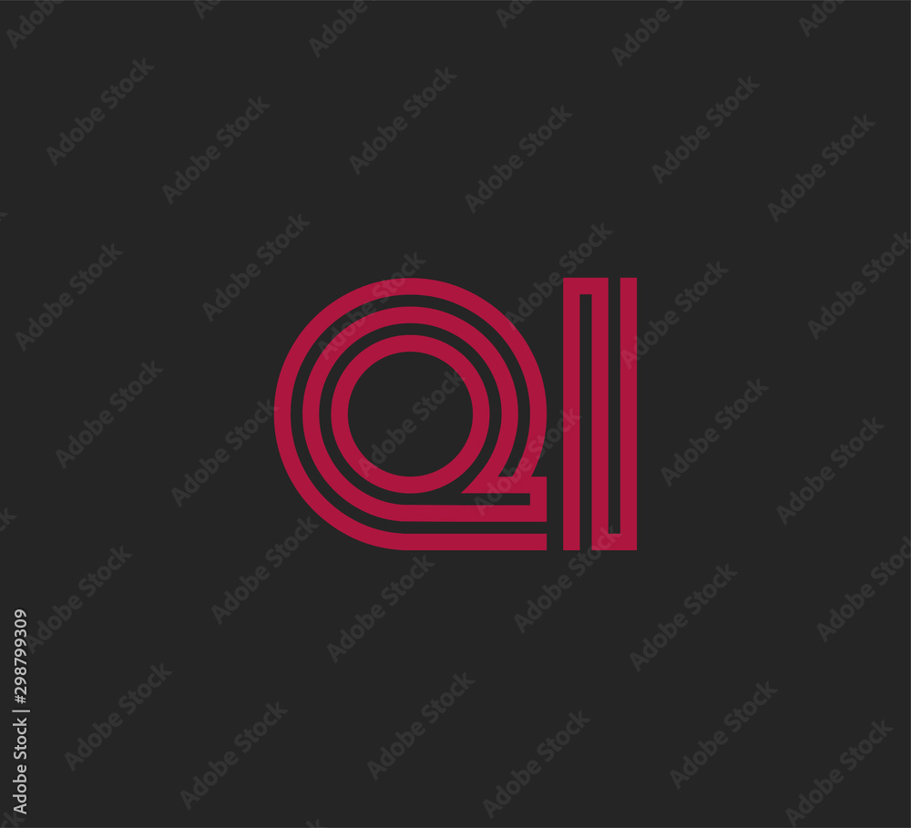 Initial two letter red line shape logo on black vector QI Initial two letter red line shape logo on black vector QI