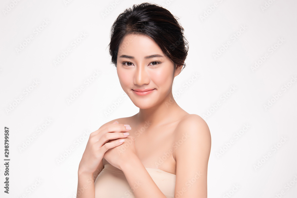 Beautiful young Asian woman with clean and fresh skin Happiness and cheerful. isolated on white background,Beauty and Cosmetics Concept. Beautiful young Asian woman with clean and fresh skin Happiness and cheerful. isolated on white background,Beauty and Cosmetics Concept.