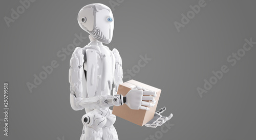 robot with box, artificial ...