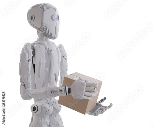 one robot with box, artific...