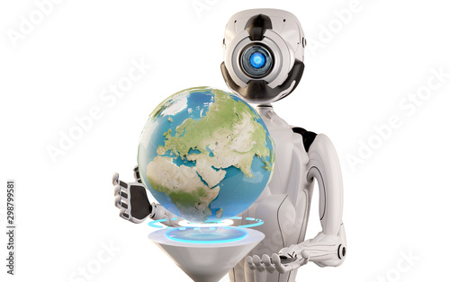 a robot with planet earth h...