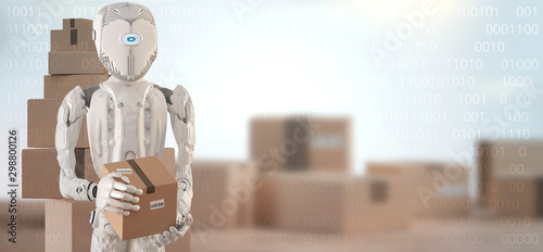 one robot with box, artific...