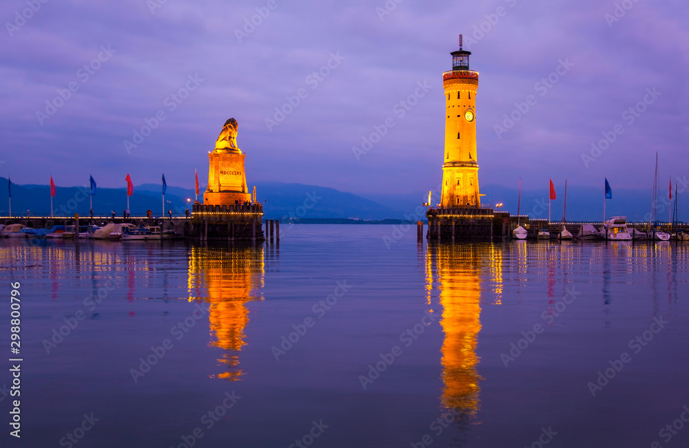 Lighthouse and the lion statue in Lindau