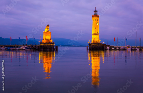 Lighthouse and the lion statue in Lindau