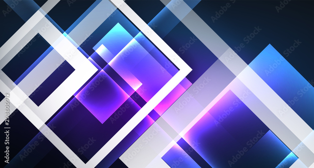 Neon glowing techno square rectangle lines, blue hi-tech futuristic abstract background Neon glowing techno square rectangle lines, blue hi-tech futuristic abstract background
