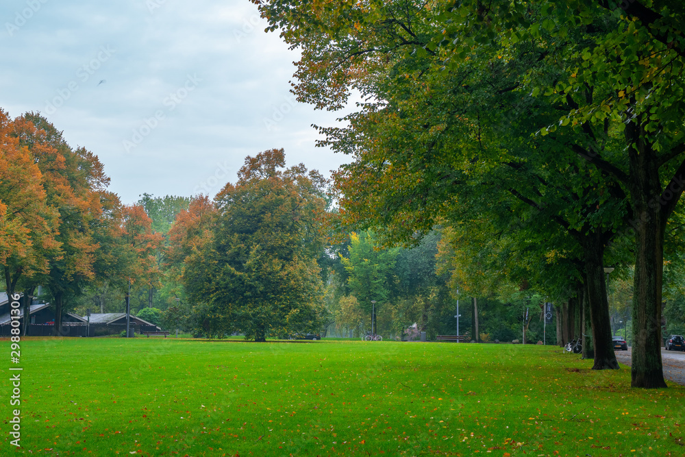 Beautiful autumn scene in Rotterdam city park, Netherlands.