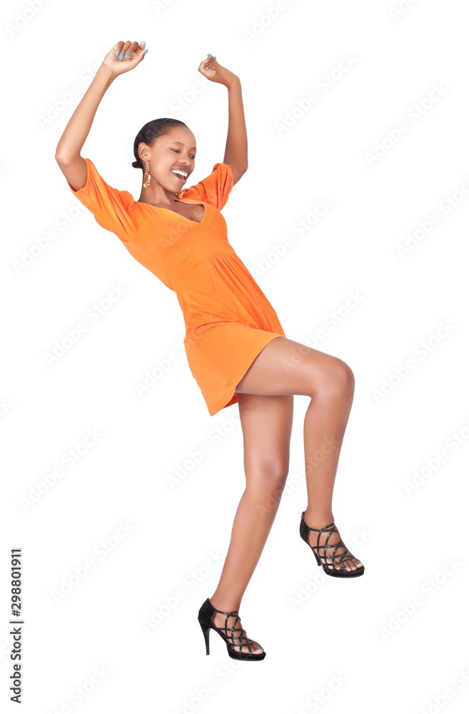 sexy african woman with orange dress