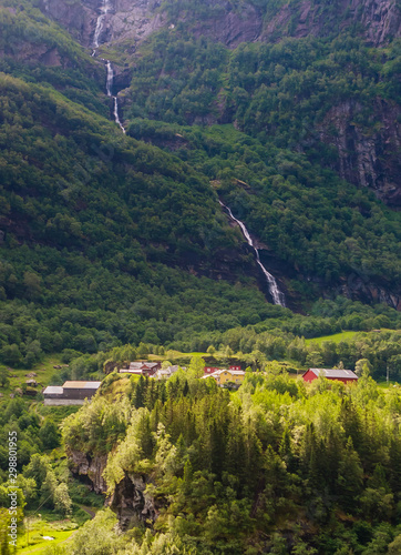 View during the train trip of the Flamsbana way from Flam to Myrdal, Norway photo