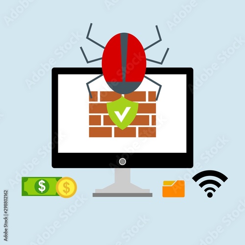 computer virus design with virus alert message, trojan ,virus , antivirus and firewall protection., vector illustration