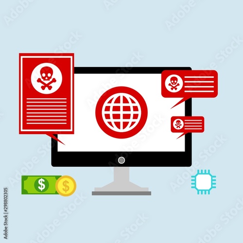 computer virus design with virus alert message, trojan ,virus , antivirus and firewall protection., vector illustration