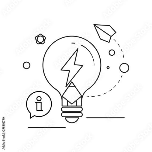 Idea, creativity and innovation concept. Outline thin line illustration. Flat and isolated on white background. 