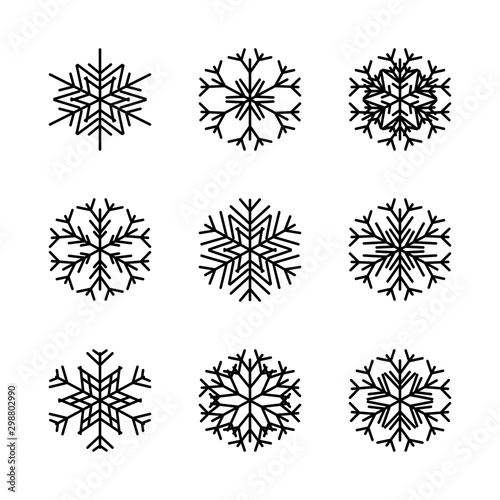  A collection of Christmas snowflakes. New Year's and Christmas. Snowflakes are made in a traditional style. Vector illustration.
