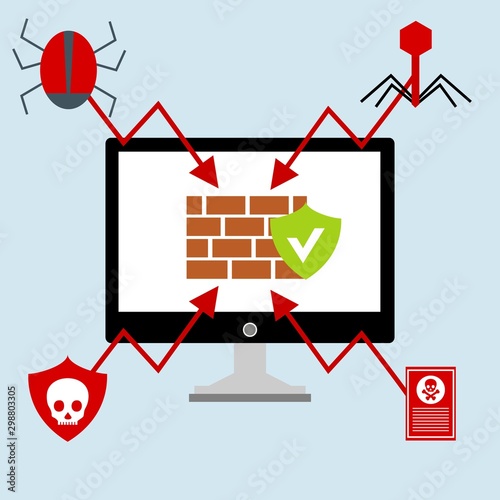 Ransomware malware wannacry risk symbol hacker cyber attack concept computer virus infection infographic. Vector online hacker risk illustration