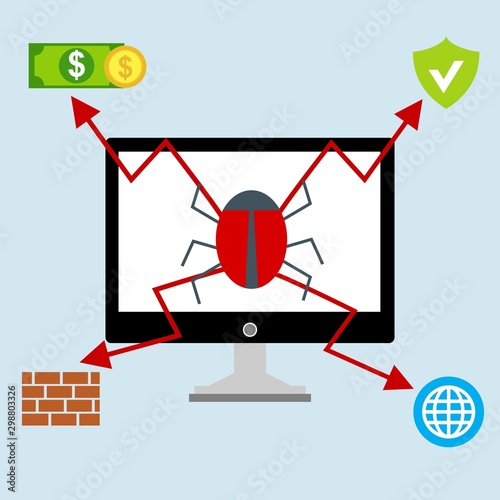 Ransomware malware wannacry risk symbol hacker cyber attack concept computer virus infection infographic. Vector online hacker risk illustration