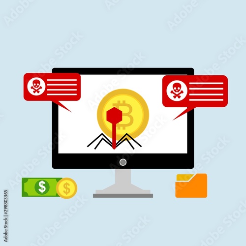 Ransomware malware wannacry risk symbol hacker cyber attack concept computer virus infection infographic. Vector online hacker risk illustration