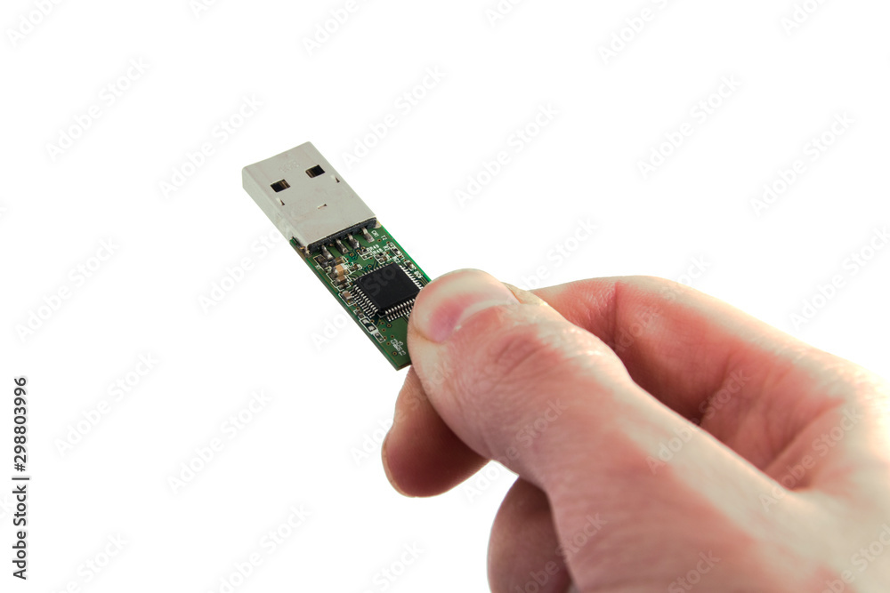 Inside usb structure in hand. Exposed circuit of Usb flash drive Inside usb structure in hand. Exposed circuit of Usb flash drive