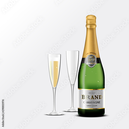 Luxury champagne green color and water drop on glass with isolated white background