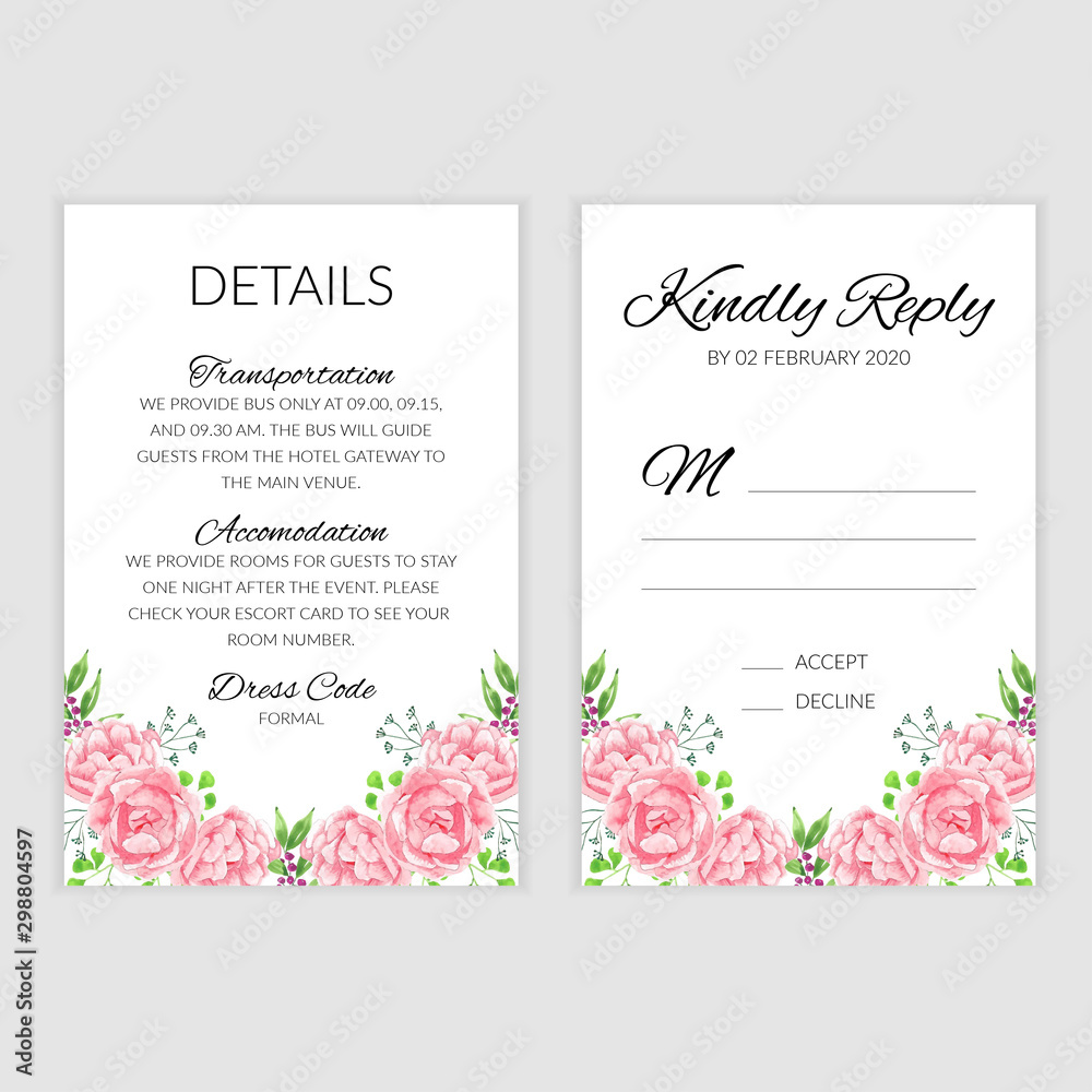 RSVP card template with watercolor flower decoration
