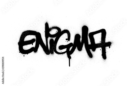graffiti enigma word sprayed in black over white