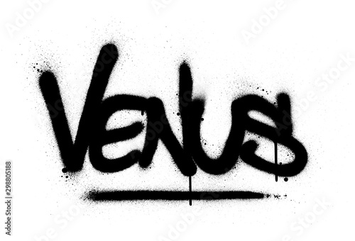 graffiti venus word sprayed in black over white