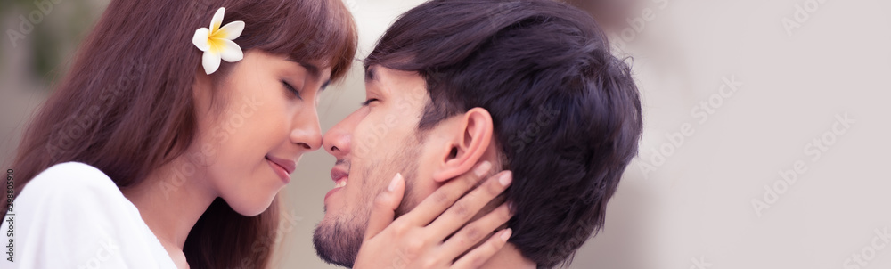 Romantic couple feeling love with happiness. Romantic couple feeling love with happiness.