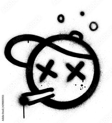 graffiti stoned icon with baseball hat in black over white