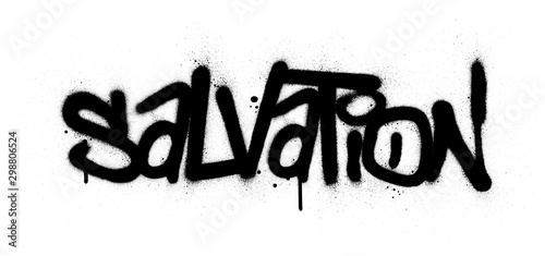 graffiti salvation word sprayed in black over white