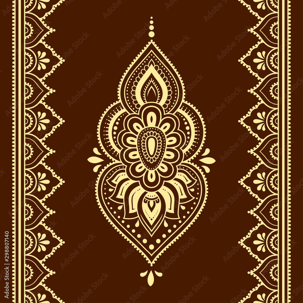 Seamless pattern of mehndi lotus flower and border for Henna drawing and tattoo. Decorative doodle ornament in ethnic oriental, Indian style. Outline hand draw vector illustration. Seamless pattern of mehndi lotus flower and border for Henna drawing and tattoo. Decorative doodle ornament in ethnic oriental, Indian style. Outline hand draw vector illustration.