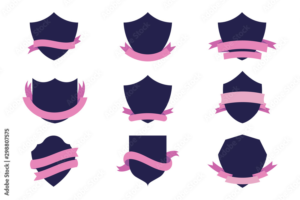 Shapes and stylish ribbon collection for logo design and product sale banner promotion,Shields icon set, Vector illustration Shapes and stylish ribbon collection for logo design and product sale banner promotion,Shields icon set, Vector illustration