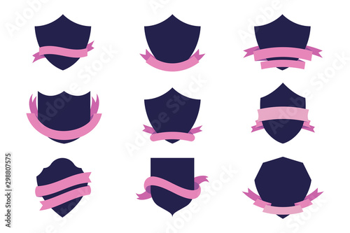 Shapes and stylish ribbon collection for logo design and product sale banner promotion,Shields icon set, Vector illustration