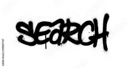 graffiti search word sprayed in black over white
