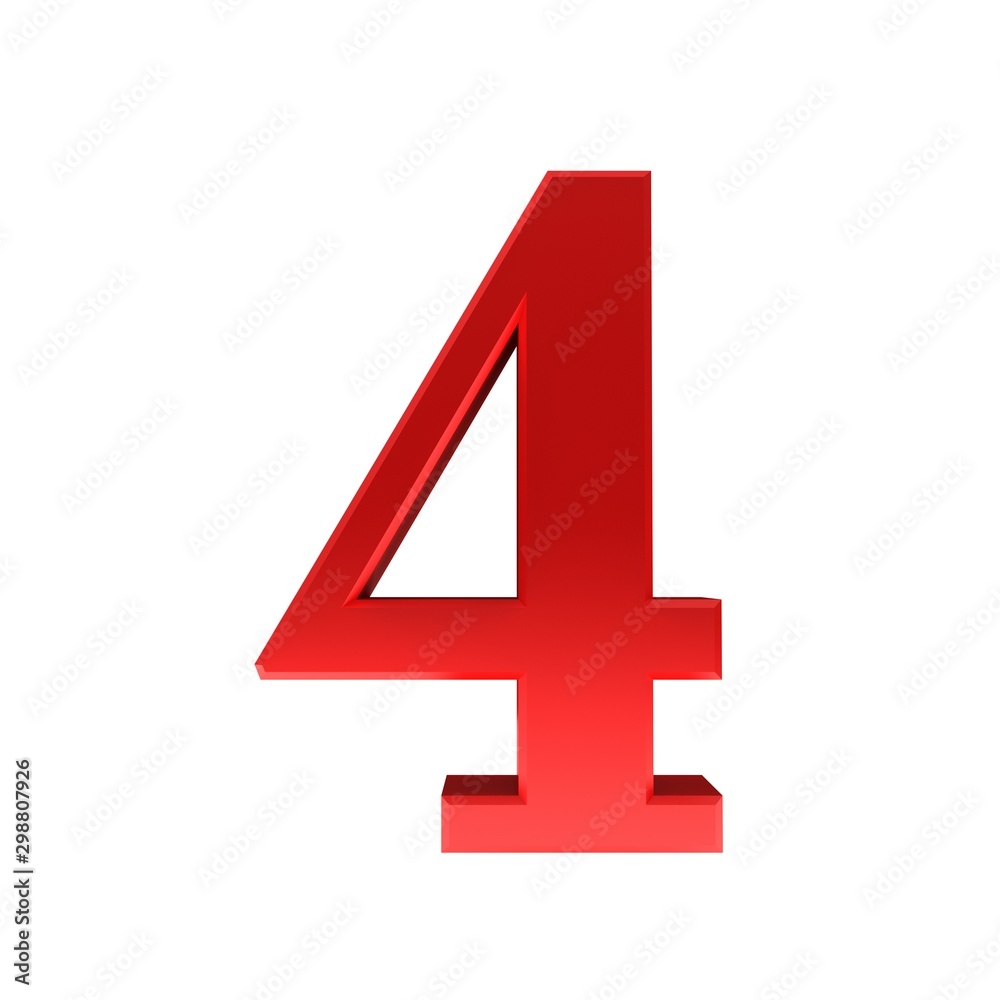 4 four red number 3d sign render isolated cut out on white background 4 four red number 3d sign render isolated cut out on white background