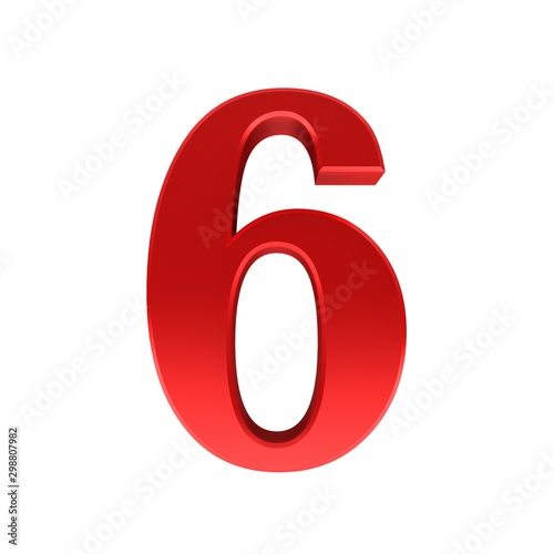 6 six red number 3d sign render isolated cut out on white background