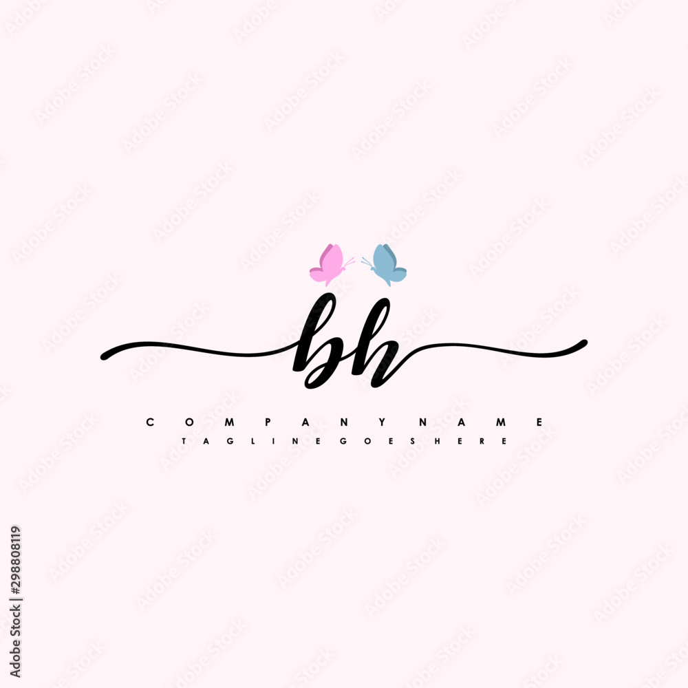 Initial BB with a butterfly on the handwriting Logo vector. Letter Logo Handwriting Template. two blue and ping butterflies Initial BB with a butterfly on the handwriting Logo vector. Letter Logo Handwriting Template. two blue and ping butterflies