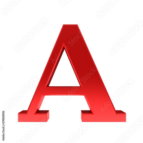 A letter red sign 3d rendering text alphabet capital font isolated on white background