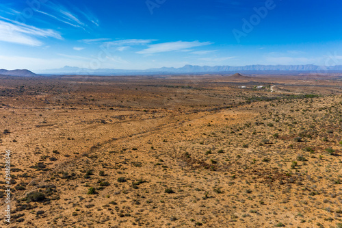 Dry and desolate semi desert in the Karoo region of South Africa as seen from the air.