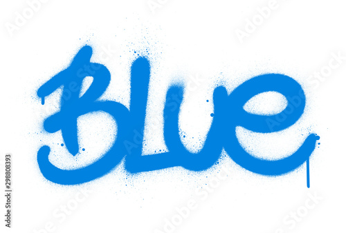 graffiti blue word sprayed in black over white