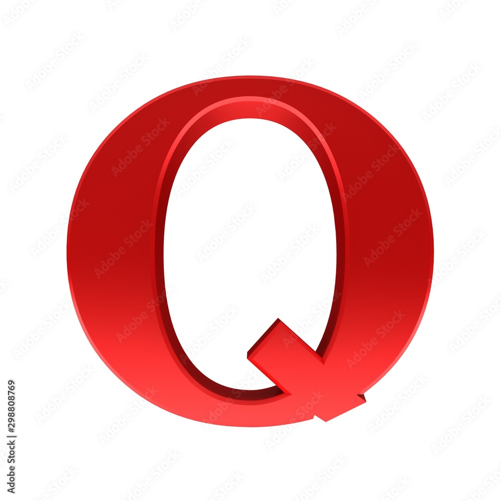 Q letter red sign 3d rendering text alphabet capital font isolated on white background Q letter red sign 3d rendering text alphabet capital font isolated on white background