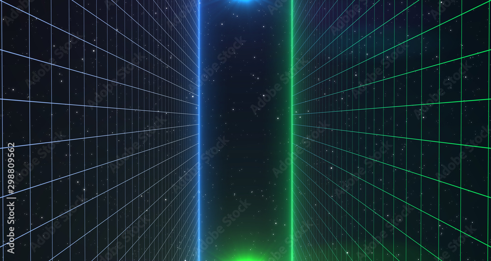 Retro Sci-Fi Background Futuristic Grid landscape of the 80`s. Digital Cyber Surface. Suitable for design in the style of the 1980`s. 3D illustration Retro Sci-Fi Background Futuristic Grid landscape of the 80`s. Digital Cyber Surface. Suitable for design in the style of the 1980`s. 3D illustration