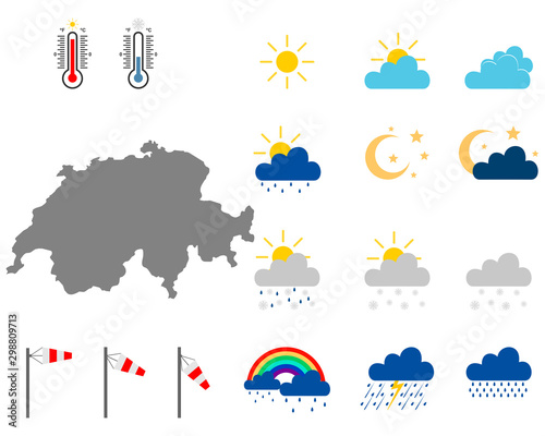 Karte der Schweiz mit Wettersymbolen
